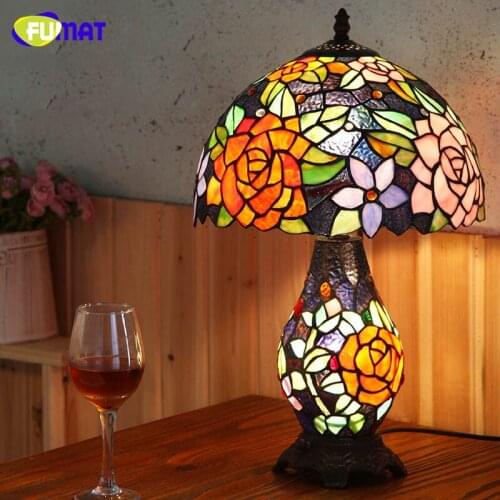 FUMAT European Tiffany Table Lamps Pastroal Living Room Bed Room Bedside Lightings Creative Art Vintage LED Dimmer Table Lights