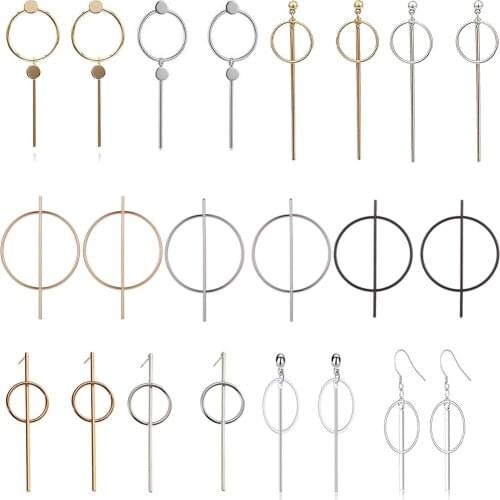 Geometric Circle Bar Stick Dangle Earrings Stud Big Round Loop Drop Earrings for Women Teen Girls Jewelry Gift