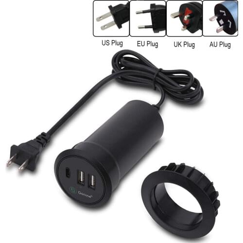Gonine AC Outlet Desktop Power Grommet Charger,Hidden Power Socket,Charging Station,with 1 Type-C & 2 USB Power Port Connections