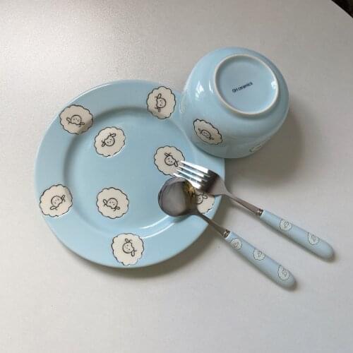 Ceramic Tableware Cute Cartoon Original Lamb Girl Ins Japanese Style Korean Small Fresh Set 8 Inch Plate 4.5 Inch Bowl