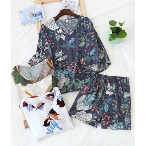 225 Summer 2PCS Women Pijama Casual Night Clothes Viscose Printed Pyjamas Girl Sleepwear Home Wear Pajama Shorts Femme Plus Size