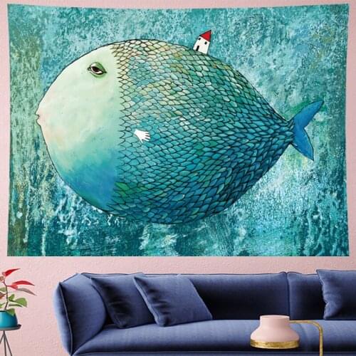 Cute fish cartoon wall hanging Childrens room wall hanging kids room tapestry Wall Tapestry Hanging Home Decor cuteWall cloth