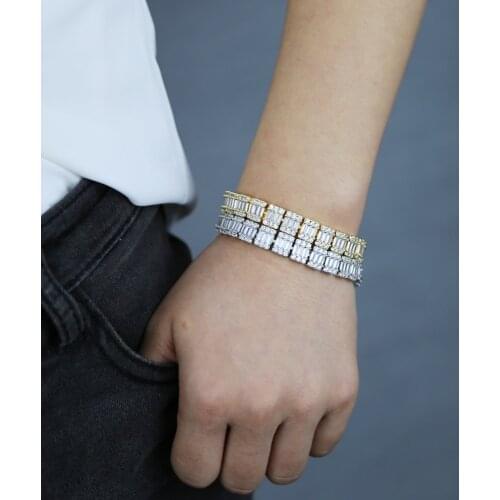 Fashion luxury baguette cz pave tennis chain bracelet bangle with gold silver color for women lady hip hop bracelet jewelry bulk
