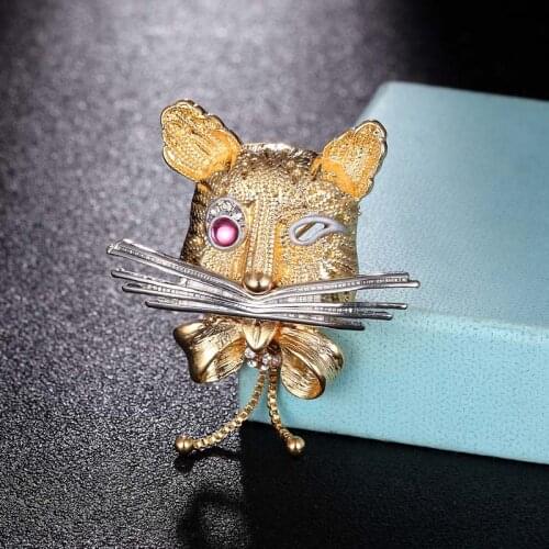 Zlxgirl Metal alloy mens Gold cat animal Shape Brooch Fashion Women Girl clothing Scarf Suit Sweater hijab pins hats accessory