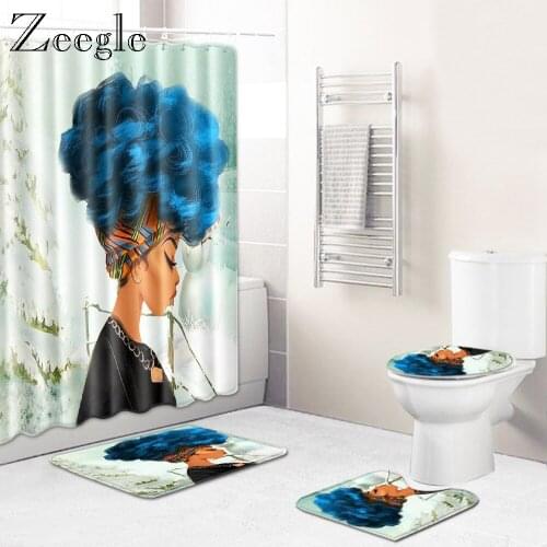 Zeegle Creative Bathroom Mat Set Lid Toilet Cover Non-slip Mat for Toilet 4pcs Bath Mat Set Toilet Shower Curtain Absorption Rug