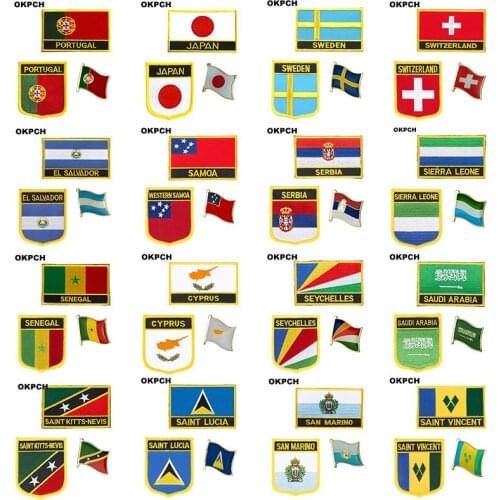 Saint Vincent San Marino Saint Lucia National Flag Embroidered Iron on Patches for Clothing Metal badges DIY Saw on Patches