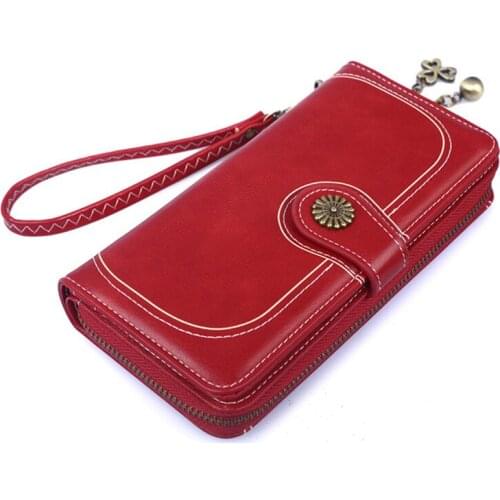 New Multifunction Womens Wallet Long Oil Wax Leather Wallet Wristlet Card & Id Holders Money Purse Womens Wallets And Purses