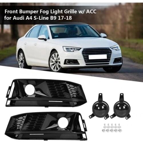 Pair of for S4 Style Honeycomb Front Bumper Fog Light Grille w/ ACC for Audi A4 S-Line B9 2017-2018 car accessories