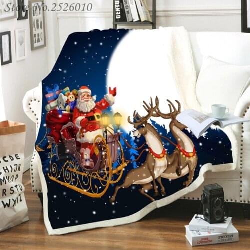 Throw blanket Merry Christmas 3D Velvet Plush Blanket Bedspread For Kids Girls Sherpa Blanket Couch Quilt Cover Travel 02