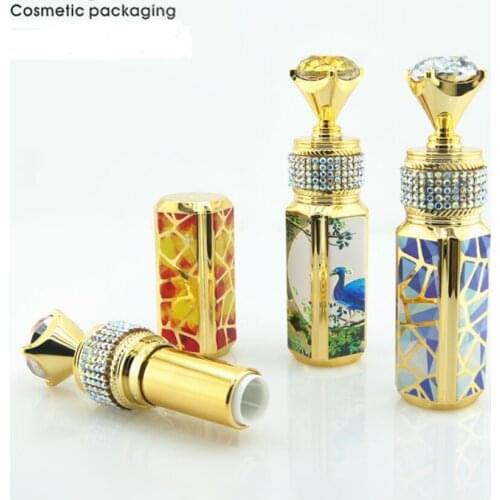 10pcs/lot 3D Chinese Style 12.1mm Empty Lipstick Tube New Square Lip Balm Container Plastic Cosmetic Lip Beauty Packaging Bottle