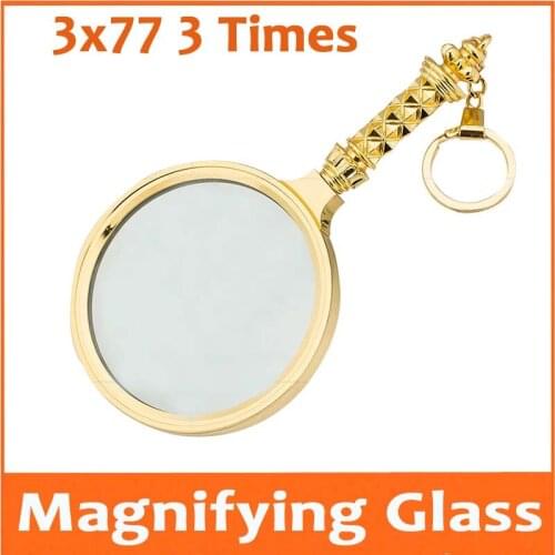 5X 90mm Golden Handheld Whole Metal Reading Magnifying Glass with Carved Handle Pocket Magnifier Birthday Gift Loupe for Old Man