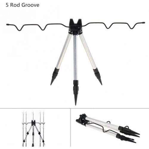 Aluminum Alloy Telescopic 5 Groove Fishing Rod Holder Collapsible Tripod Stand Sea Fishing Pole Bracket