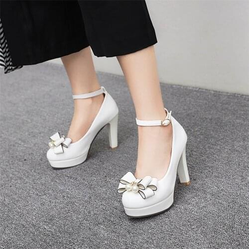 Spring Autumn Ankle Strap Pumps White Wedding Shoes Women Dress Shoes Women High Heels platform Pumps zapatos de mujer 2021 new