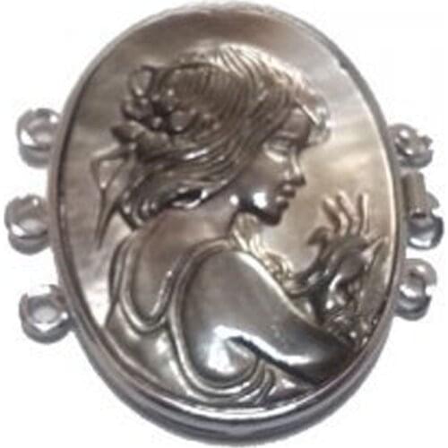 3 rows 30mm Natural Gray Elliptical Head Mother of Pearl Shell Carving Jewelry Open Box Clasp