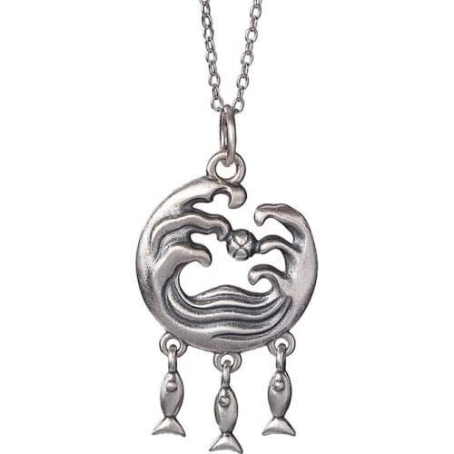 925 sterling silver vintage distressed matte pendant light hollow HAILANG tassel ladies choker pendant