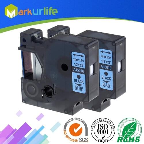 2 PCS/Lot Label Maker for DYMO Self-Adhesive D1 Tape 45016 S0720560 Excellent Work for DYMO printer (12mm*7m) Black on Blue 420P