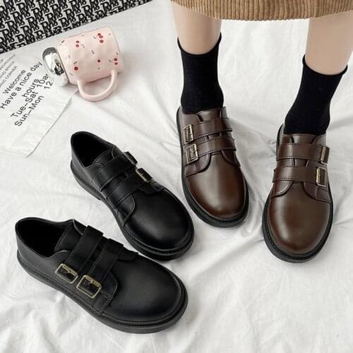 2021 Spring Women Oxford Shoes Double Buckle Lolita Shoes Round Toe Leather Casual Shoes For Girls Female Platform Shoes 8947N