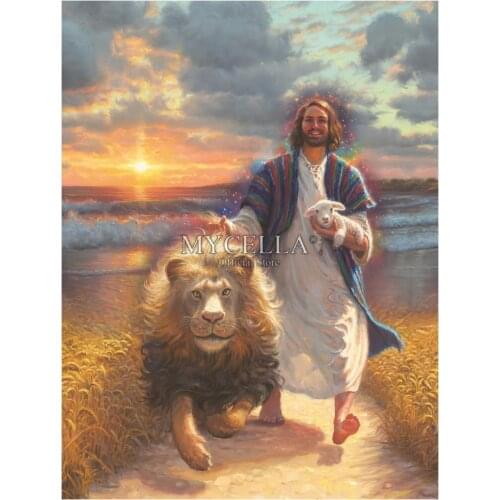 Full Diamond Embroidery 5D DIY Diamond Painting Mosaic Cross Stitch Religious Ocean Lions Art Needlework Crafts Home Decor Gift