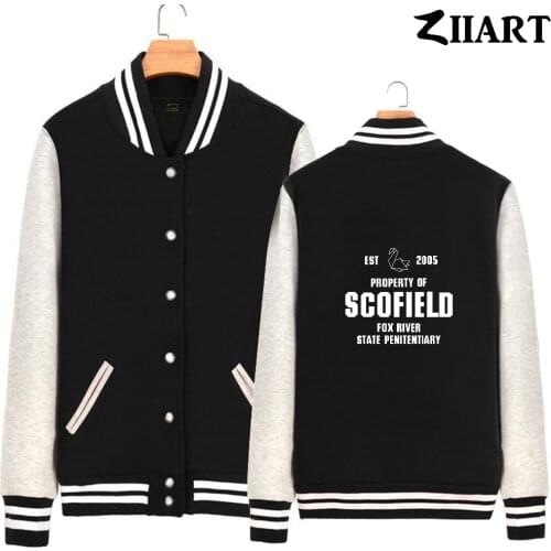 Paper Crane EST 2005 Prison Break property of scofield fox river state Man Boys Full Zip Winter Fleece Baseball jackets ZIIART