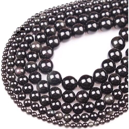 15"(38cm) Strand Round Natural Black Obsidian Agate Stone Rocks 4mm 6mm 8mm 10mm 12mm Gemstone Beads for Bracelet Jewelry Making