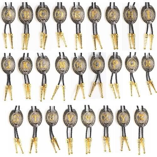 Initial Personalized Letter A to Z Gold Silver Western Cowboy Horseshoe Bolo Tie