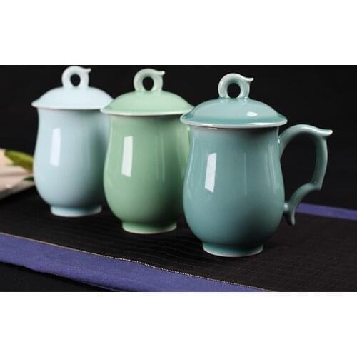 Coffee Mug Teacup with Lid Set 17.5oz Porcelain Cup Ceramic Tableware Celadons 520ML Drinkware Microwave and Dishwasher Safe