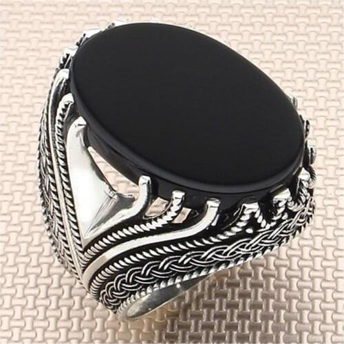 925 Sterling Silver Ring With Stone For Men Onyx Gemstone Mens Rings Handmade Real Pure Silver - Turkish Jewelry