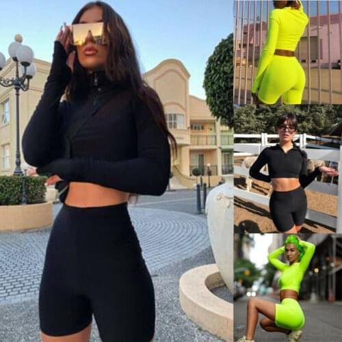 2PCS Fashion Women Sportswear Yoga Set Crop Tops+Shorts Pants Fitness Sports Suits Female Tracksuit Bodycon Casual Outfit
