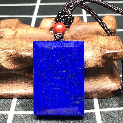 Top Natural Royal Blue Lapis Lazuli Necklace Pendant Jewelry For Woman Men Rectangle Stone 34x23x9mm Beads Adjustable Rope AAAAA
