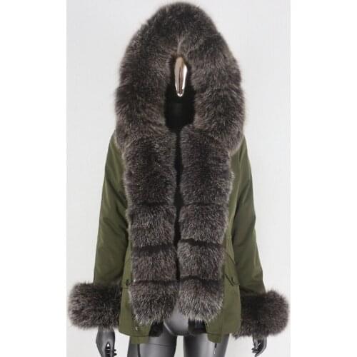 2021 New Real Fur Waterproof Parka Winter Jacket Women Big Natural Fox Fur Collar Hood Detachable Thick Warm Outerwear Warm