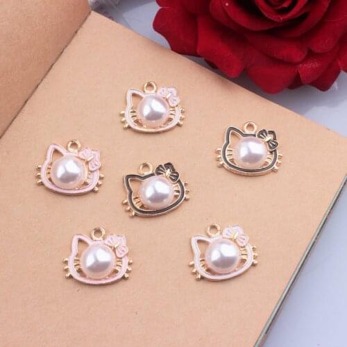 10pcs Cute Cats Enamel Charms Alloy Drop Oil Animal Pendants Pearl Cat face Fit Bracelets DIY Accessories Necklace Jewelry YZ039