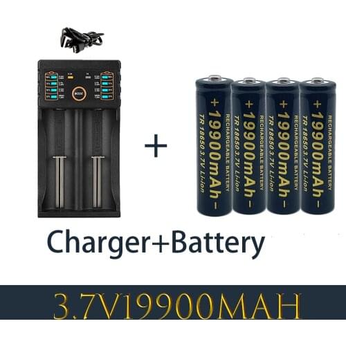100% New 18650 Lithium Batteries Flashlight 18650 Rechargeable-Battery 3.7V 19900 Mah for Flashlight + charger
