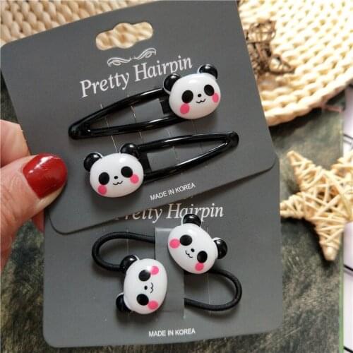 2PCS Girls Cute Panda BB Hair Clips Cartoon Kids Hairpins Children Headwear Baby Clips Elastic Hair Bands Girls Hair Accessories