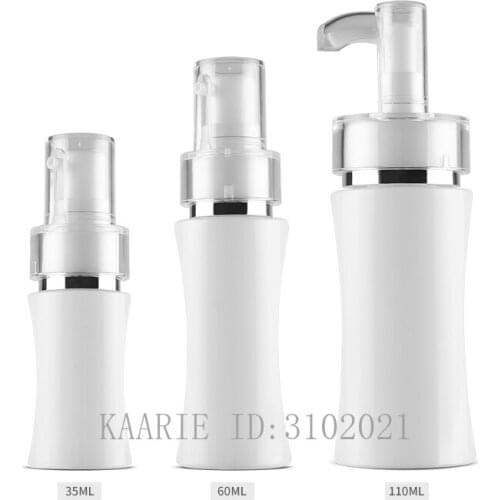 35ml60ml110ml 20pcs Emtpy White PET Tighten Waist Lotion Pump Bottle,DIY Travel Press Container,Portable Cosmetic Makeup Package
