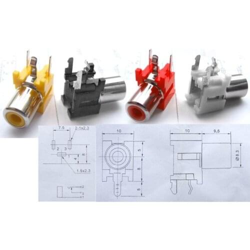 4 color RCA Socket AV Pin Jack with Switch PCB Mounting FOR Amplifier CCTV