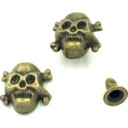 500Sets Wholesale Halloween Punk Bone Skull Skeleton Studs Spots Garment Rivets Spike Bronze Tone 12x12mm