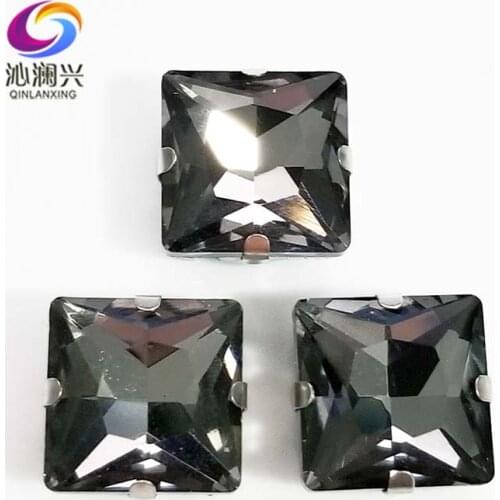 8mm/10mm/12mm/14mm Gray top quality Glass Crystal sew on stones,square shape claw rhinestone with holes,Diy/Clothing accessorie