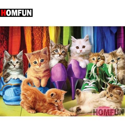 HOMFUN Diamond Painting Cross Stitch Pattern 5D Diamond Embroidery "Cat shoes animal" Home Decor DIY diamond Art A30232