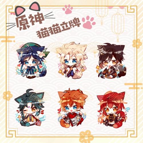 Anime Genshin Impact Tartaglia Diluc Albedo Stand Figure Cartoon Model Plate Toys Cosplay Badge Collection Desk Decor Xmas Gifts