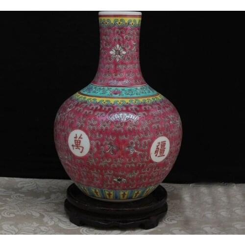 Antique china 1960s & 1970s famille rose porcelain vases with wanshouwujiang pattern