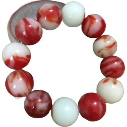 China Hand-Carved Natural Jade Hand-String Chicken Blood Jade Flower 20mm Ball Bracelet