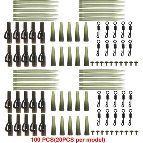 Terminal Carp Safety Clips Pins Tail Rubber Tubes Quick Change Swivels Anti Tangle Sleeves with Fishing Tackle Box 100pcs