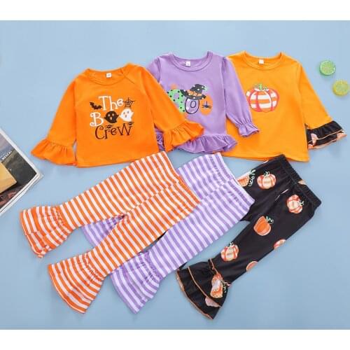 2021-06-21 Lioraitiin 1-6Years Toddler Baby Girl Autumn Halloween Clothing Set Long Sleeve Top Flared Long Pants 3Styles