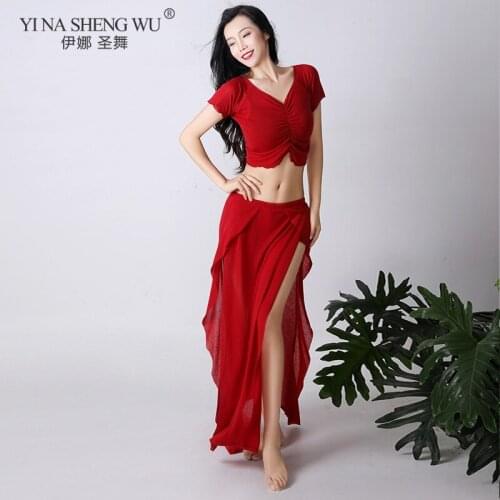 Belly Dance Suit New Female Sexy Short Sleeve Top Practice Clothing New Split Long Skirt Stage Eastern Performance Clothes Suit