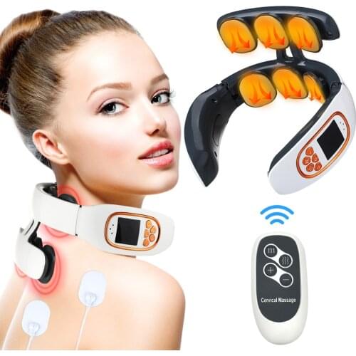 6 Patches Neck Massage Remote Control Micro Current Smart EMS Neck Massager Rechargeable USB Hot Compress Heat Therapy Massager