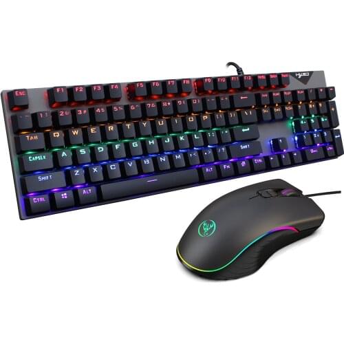 Mechanical Keyboard +A867 mouse Wired Gaming Keyboard RGB Mix Backlit 104 Blue Switch For Game Laptop PC