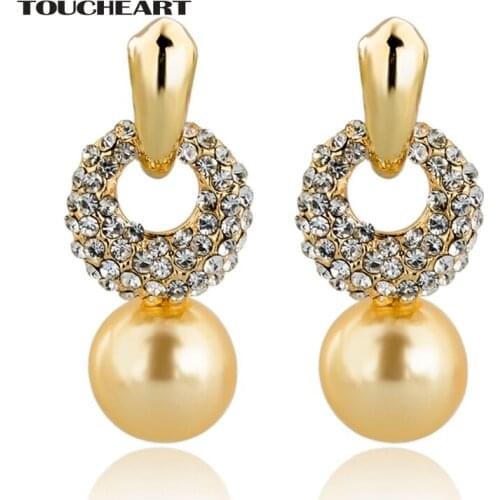TOUCHEART Fashion New Big Gold Earring Charms Fancy Crystal Earrings For Women Jewelry Simulated Custom Pearl Earrings SER140226