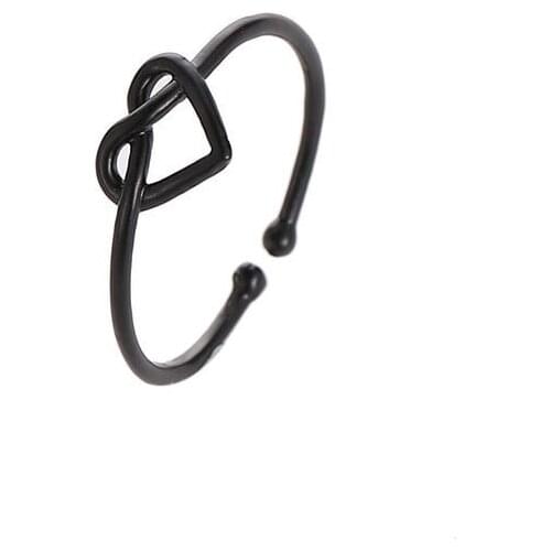 Fashion Originality Simple Golden Silver Plated Black Hollow Heart Shape Knot Twist Alloy Rings For Women Girls Female Jewelry