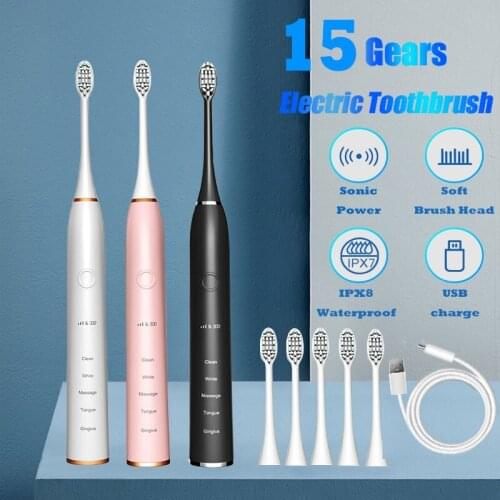 Powerful Sonic Cleaning - Rechargeable Toothbrush with Timer, 5/15 Modes, 2 Brush Heads Whitening Electric Toothbrush for Adults