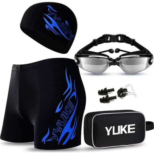 Men Swimming Shorts Waterproof Competition Swim Equipment Goggles With Ear-plug Cap Case Trunks Swimwear Half Pants Accessories